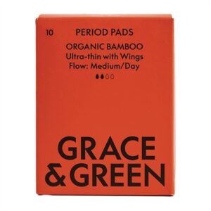 Grace & Green Organic Bamboo Period Pads, Medium (10 Pack)