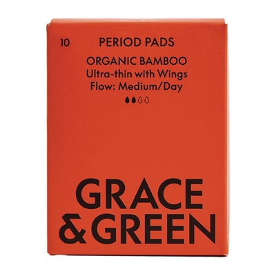 Grace & Green Organic Bamboo Period Pads, Medium (10 Pack)